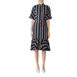 TOME Green/Red/White Striped Button Front Mock Neck Mermaid Ruffle Shirtdress 6‎
